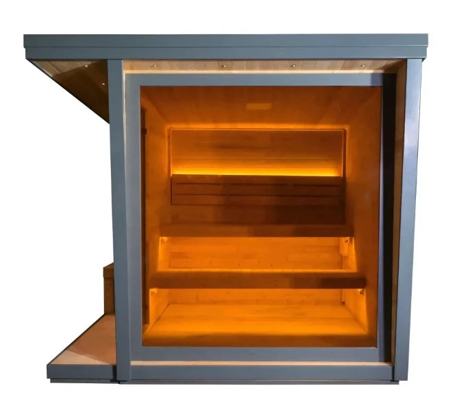 Durable Thermo Wood Outdoor Cube Sauna 4-6 People Capacity Canadian Spruce Sauna House with Heater