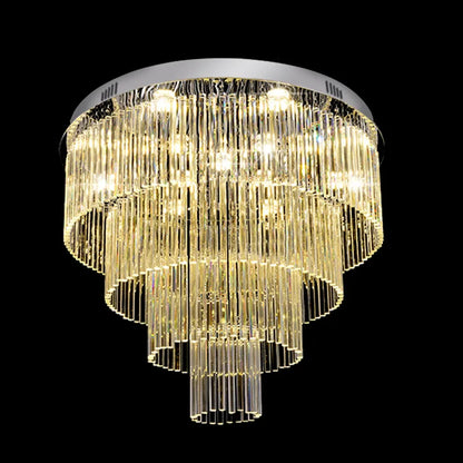 Modern Stainless Steel Ceiling Led Light Round Multi-layer Silver Crystal Chandelier