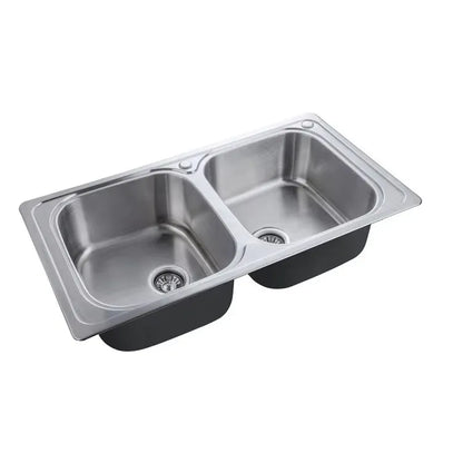 Stainless Steel Kitchen Sink Thickened Double Basin Rectangular Bowl Counter Dual-Hole Vegetable Washing Pool