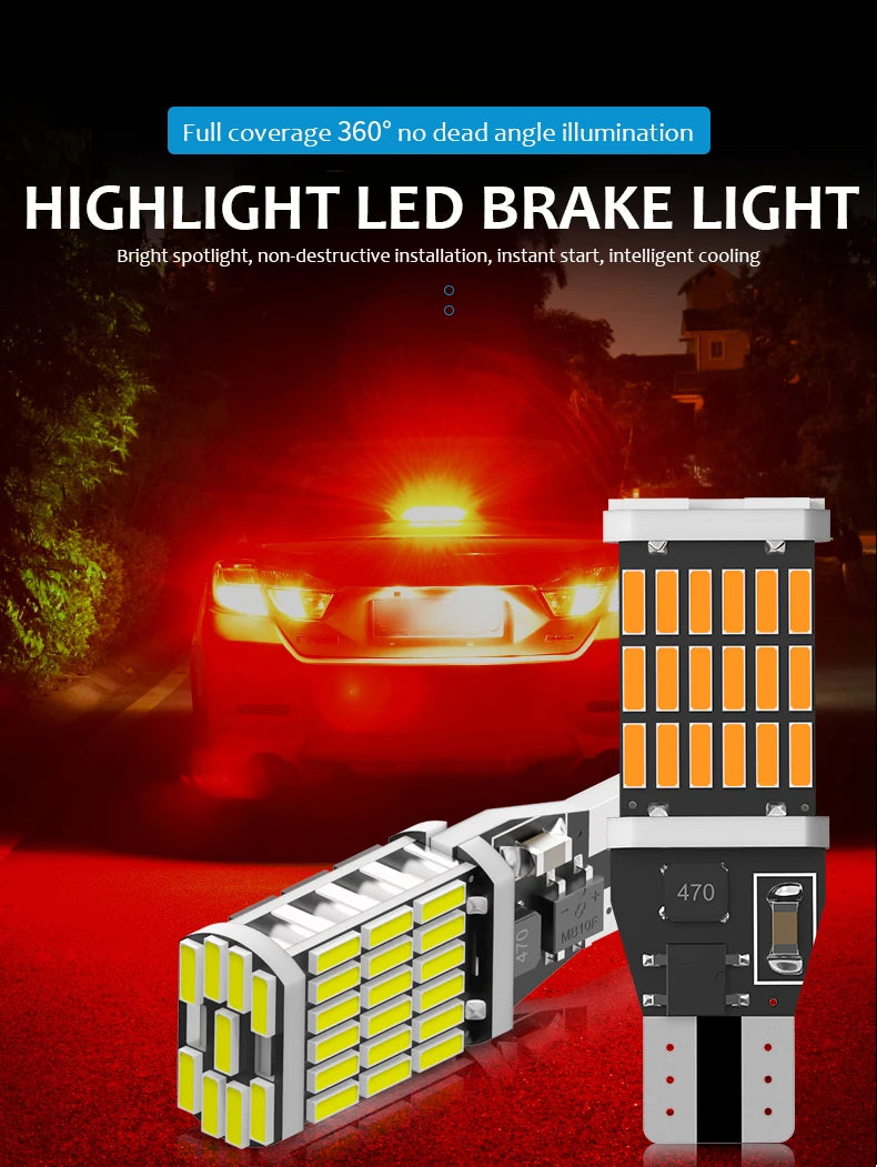 2PCS Canbus T15 W16W WY16W LED Bulbs 4014 45SMD For Auto Bcakup Reverse Lamp Car Tail Brake Bulbs No Error 6000K White Red Amber