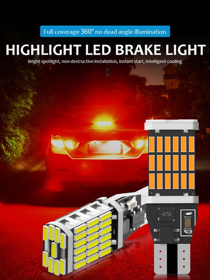 2PCS Canbus T15 W16W WY16W LED Bulbs 4014 45SMD For Auto Bcakup Reverse Lamp Car Tail Brake Bulbs No Error 6000K White Red Amber