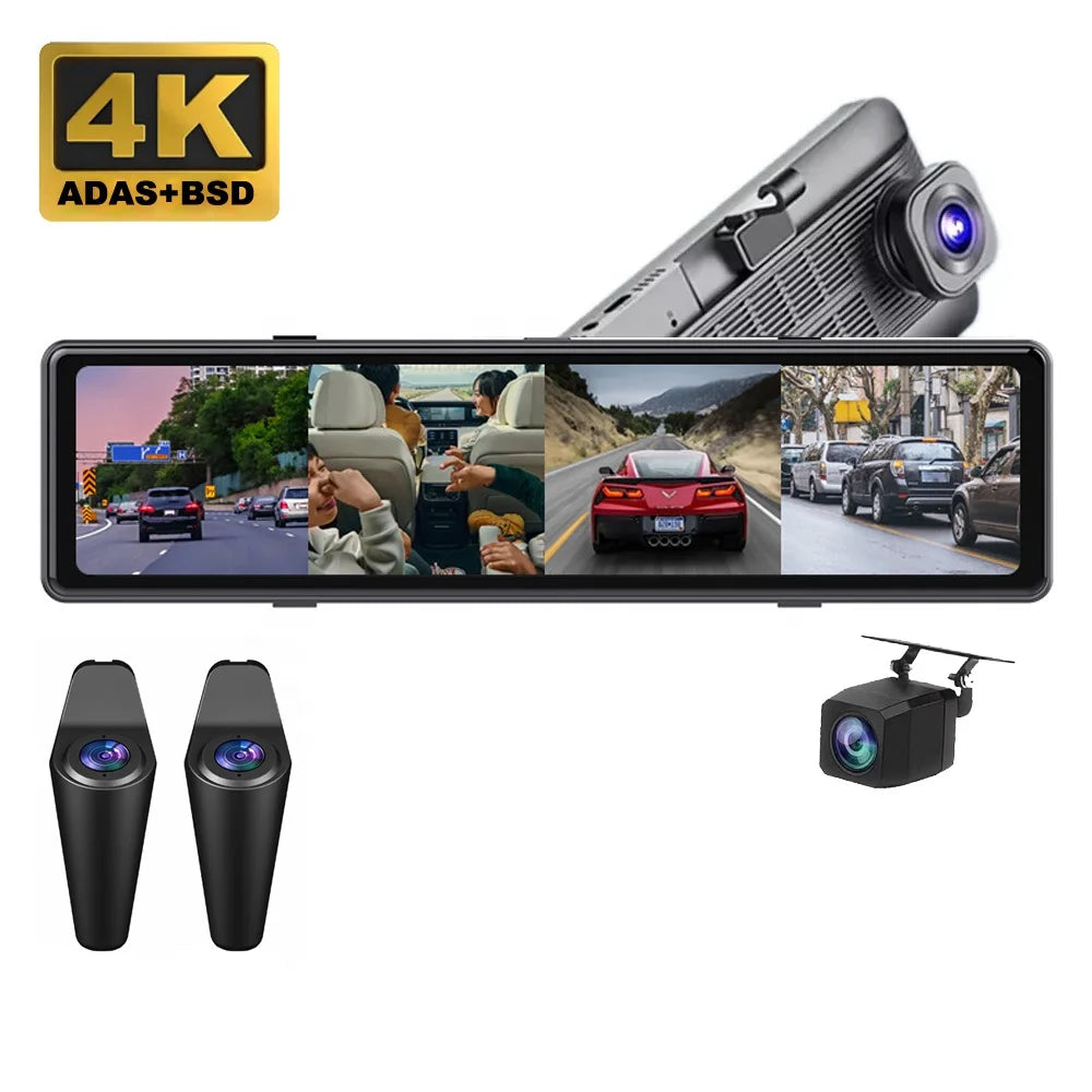 IPoster 12in 4ch Touch Screen Blind Spot AI BSD Detection Dash Camera 4K 360 View FHD Car DVR System Loop Recording Split Screen