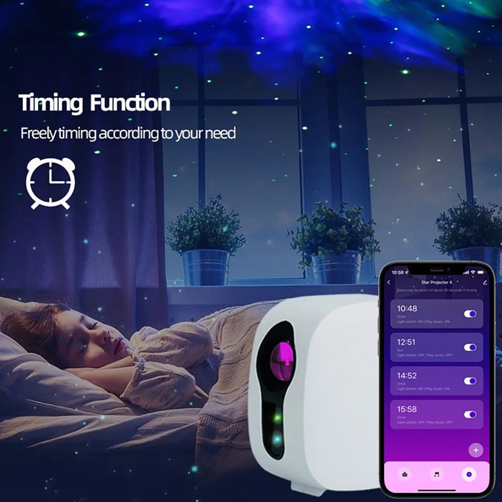 Yinzam AI Voice Control Music Ocean Aurora Starry Ocean Projector, LED Laser Night Light With Smartphone APP WiFi Alexa Control