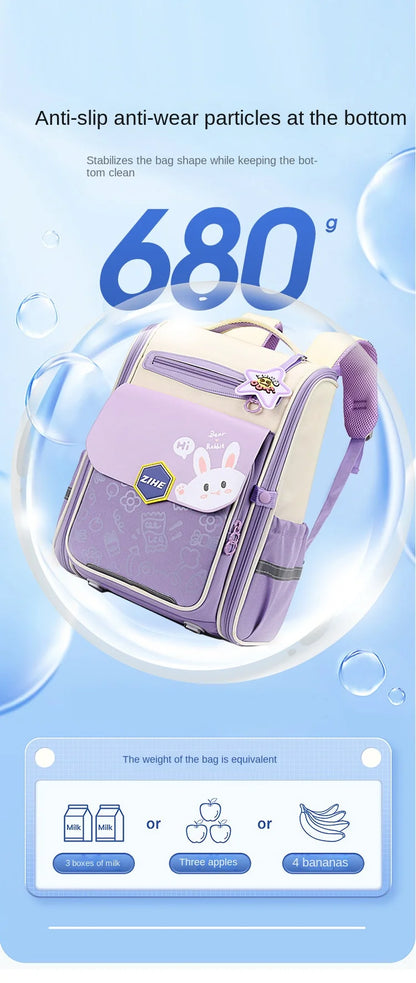 Ultra-Light Female Student Backpack Waterproof Fashion 1-4-6 Grade Contrast Color Ridge Protection Burden Reduction for Primary