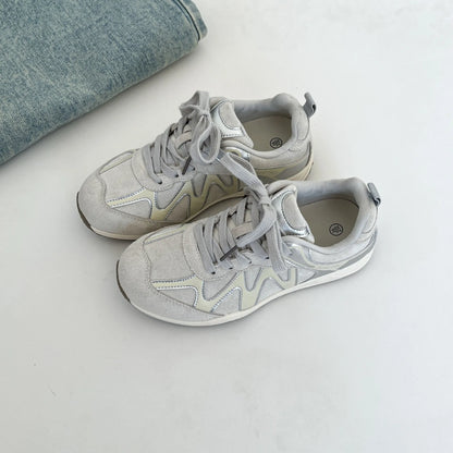 Navy Blue Ballet Sports Style Sneakers, Women Lace-Up Flat Casual Trainers, Breathable Versatile Elegant Tennis Daily Shoes