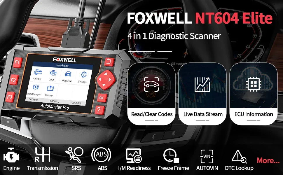 FOXWELL NT604 Elite OBD2 Auto Scanner ABS SRS Engine Transmission Code Reader OBD 2 Live Data Car Diagnostic Tool Free Update