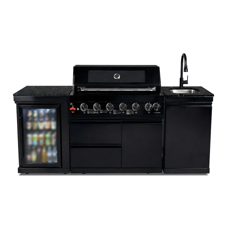 CE Certified Black Stainless Steel Outdoor Kitchen All-in-One Cooking Station BBQ Kitchen for Villa Entertaining