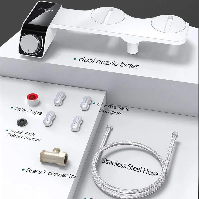 Ultra Slim Dual Nozzle Bidet Seat Sprayer Non-Electric Retractable Adjustable Water Pressure Modern ABS Plastic Hotels