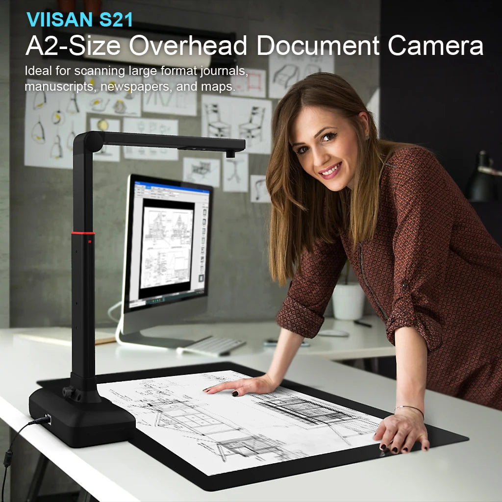A2/A3 Large Format Overhead Book& Document Scanner 23MP High Resolution Auto- Flatten & Support Multi-Language VIISAN-S21 2025