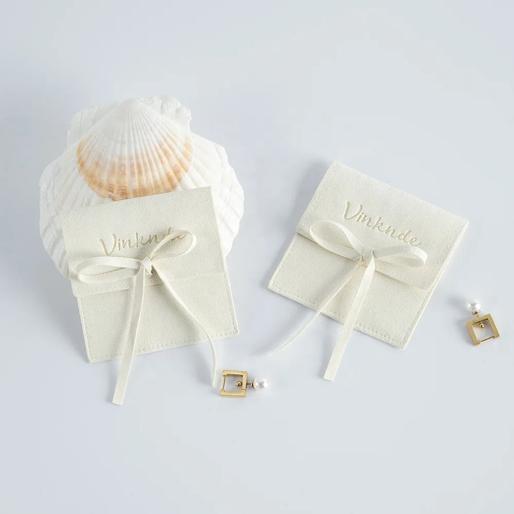 Wholesale 8*8cm Cream Luxury Microfiber Soft Packaging Bag Custom Unique Design with High Quality Logo for Jewelry Container