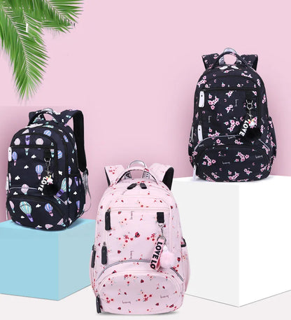 Cherry blossoms elementary school backpack for girls black pink floral bookbag fashion school bags for girls cute flower bookbag