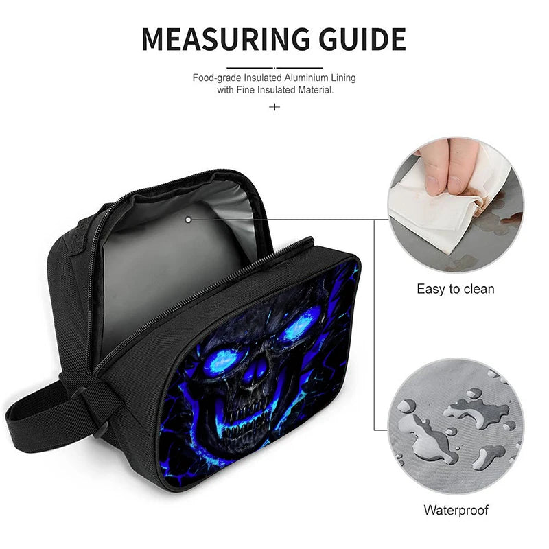 Unisex Three-Piece Set Skull Printed Student Backpack Pencil Bag Lunch Bag Zipper Closure Fashionable Waterproof Polyester