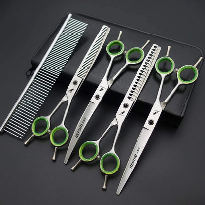 7.0 Inch Scissors Pet Grooming Dense Fishbown Teeth Scissors Set  shear   4 Scissors in  Set PTS-015