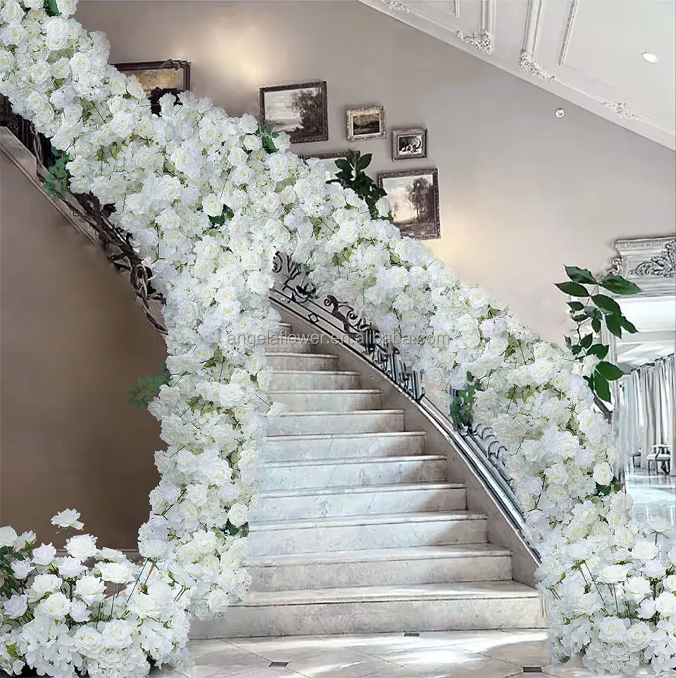 S-A8147 White Rose Hydrangea Floral Arrangement Sofa Table Runner Floor Flower