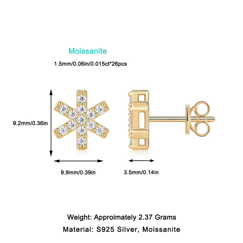 Gold Plated Starburst Stud Earrings with Moissanite Iced Out Minimalist Design for Women