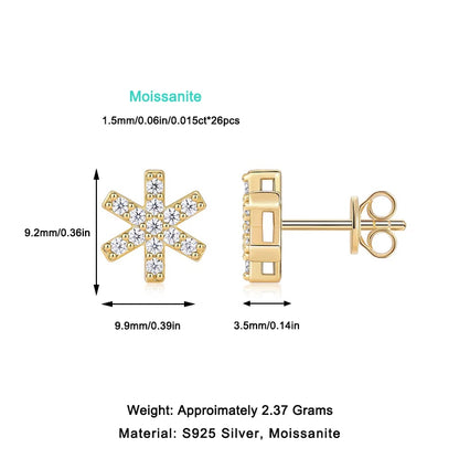 Gold Plated Starburst Stud Earrings with Moissanite Iced Out Minimalist Design for Women