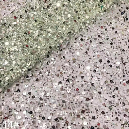 Width 130 cm Polyester Sparkly Sequins Embroidery Beads Mesh Fabric Heavy Tulle Lace Fabric for Wedding Dress Curtain