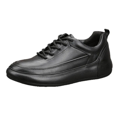 Genuine Leather Men's Casual Shoes Round Toe Lace Up Anti Slip Platform Rubber Sole All Seasons Chunky Shoes