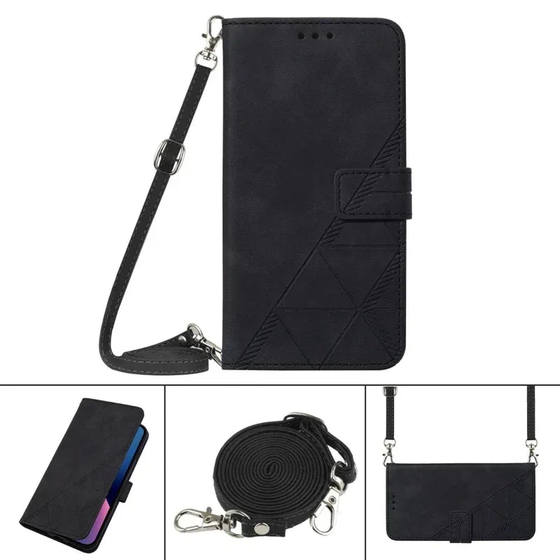 Lanyard Leather case Pouch Bag for Moto Edge 40 Neo, for MOTO G PLAY 5G 2024 Cross Shoulder PU Flip Stand case Cover