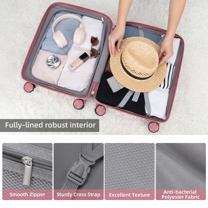 Elegant Pink Luggage Sets: 20/24/28 Inch Hardside Suitcases for Modern Travelers Durable Suitcase Trolley with Spinner Wheels