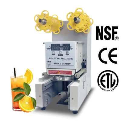 Certified NSF/CE/ETL Commercial 90/95 Caliber Milk Tea Shop Cup Sealing Machine with EU  Automatic Bubble Tea Cup Sealing