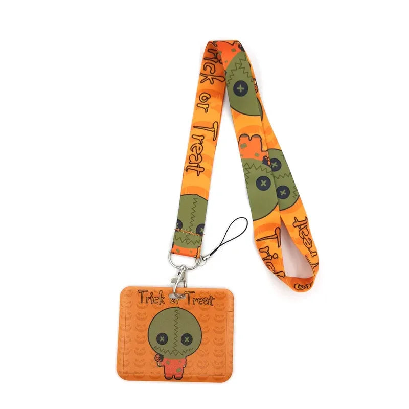 Halloween Trick R Treat Art Cartoon Anime Fashion Lanyards Bus ID Name Work Card Holder Accessories Decorations Kids Gifts