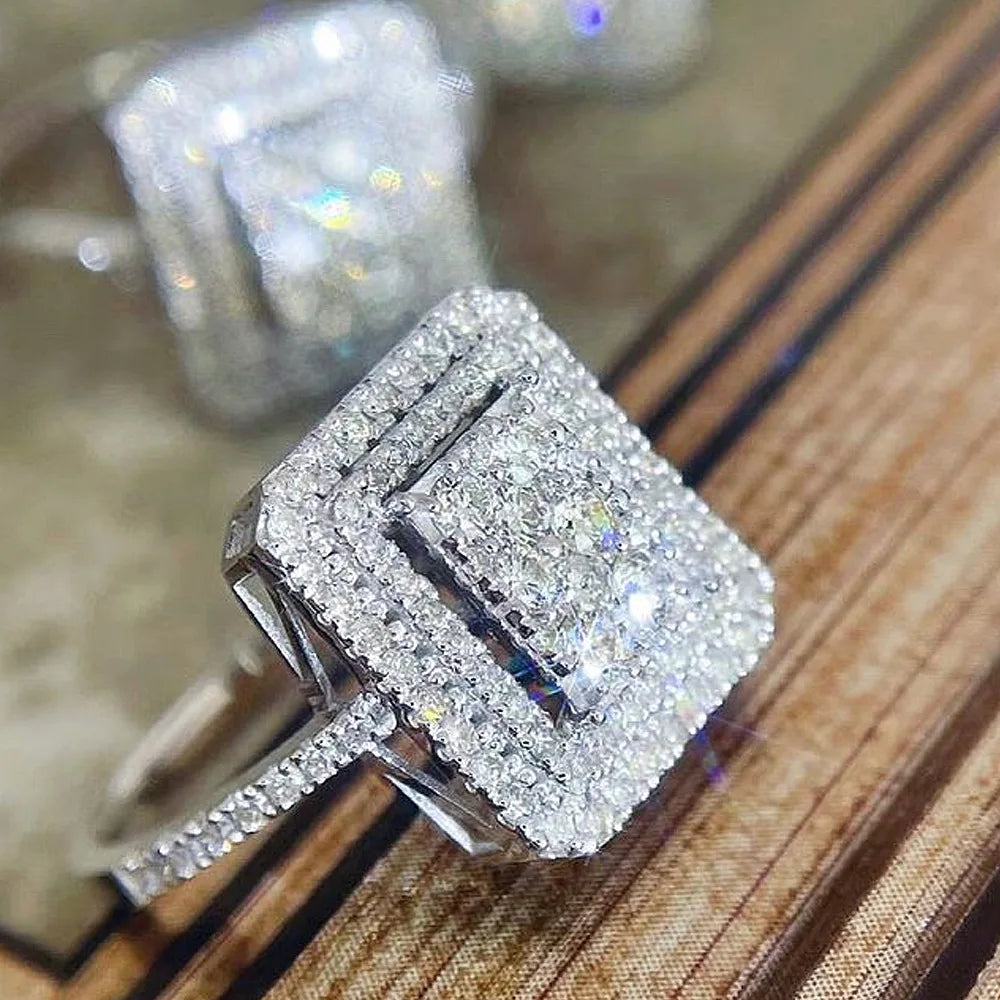 F1612 Diamond Ring White Gold Emerald Cut Natural Diamond Engagement Women's Jewelry D Color