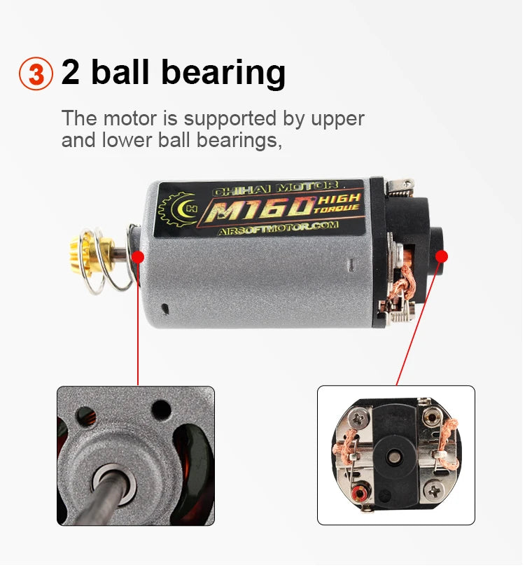 Chihai Motor CHF-480WA-22TPA M160 N35 NdFeB 25000RPM High Torque Motor AEG Motor Short Axis for Ver.3 Gearbox AK Series Airsoft