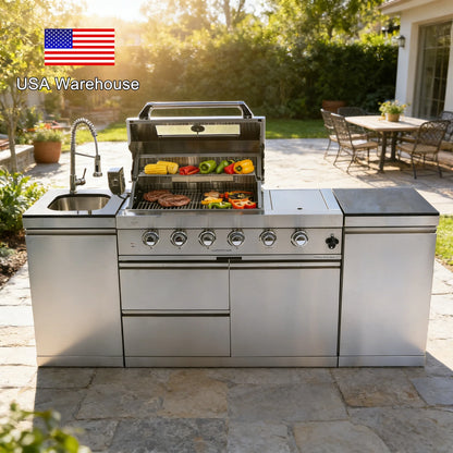 Stock in USA Warehouse 304 Stainless Steel Natural Propane Gas BBQ Grills Outdoor Kitchen Cabinets for Garden