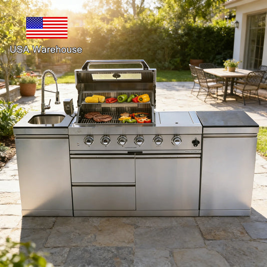 Stock in USA Warehouse 304 Stainless Steel Natural Propane Gas BBQ Grills Outdoor Kitchen Cabinets for Garden