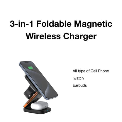 3 in 1 Foldable Magnetic Wireless Charger Multifunction Phone Charging Stand Chargers Wireless Charger