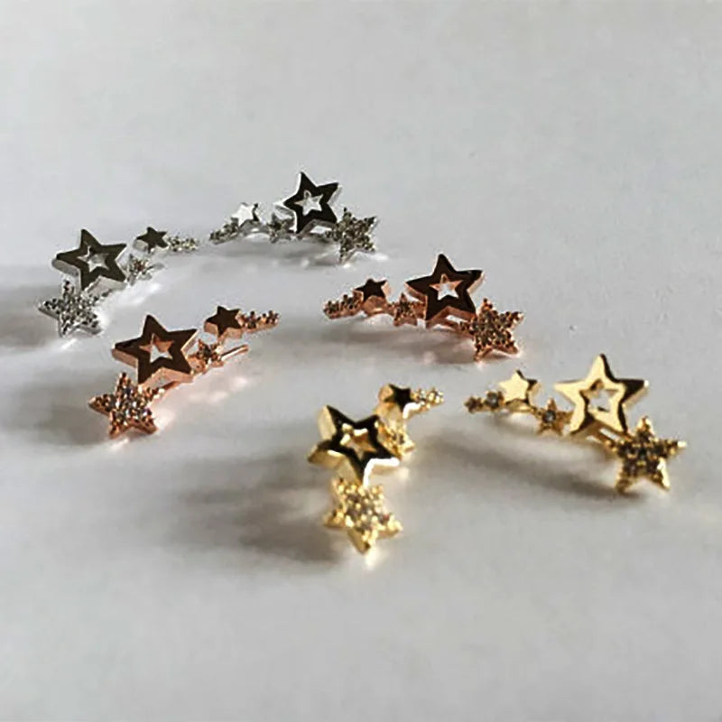 Silver Gold Star Drop Earrings for Women Everyday Wear Fine Jewelry Dangle with Pearl Center Stone