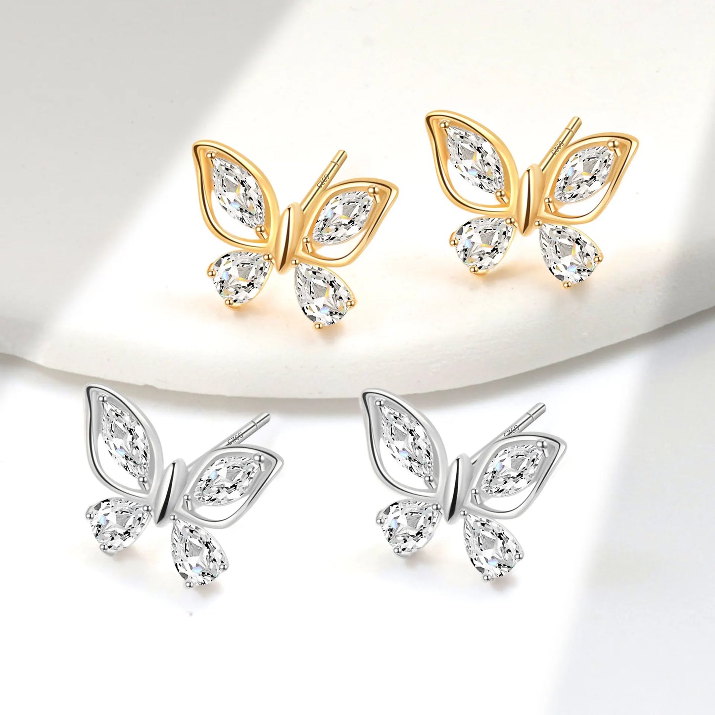 Butterfly Earrings Fashion Animal Jewelry Wholesale 925 Sterling Silver Zircon Cute Girl Gift Children 18K Gold Plated Jewelry