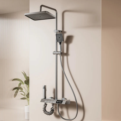 New Aluminum Intelligent Thermostatic Shower Set LED Digital Display Piano Keys Black Rainfall Bath Shower Faucet System Set