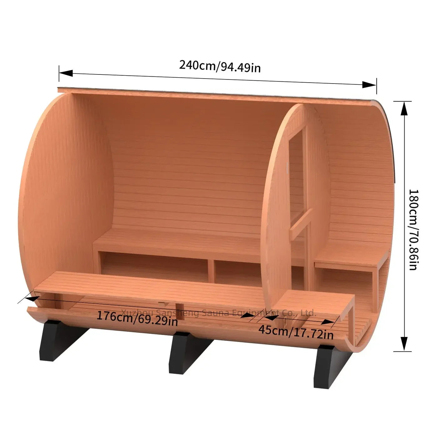 Traditional Outdoor Barrel Sauna Room 180x240cm - 6 Person Red Cedar Steam Sauna for Home Spa Wellness