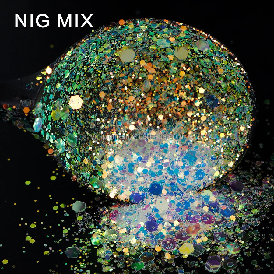 Free Samples Opal Iridescent Chunky Glitter Mix Crystal White Colors 1kg for Crafts Face Nail Art