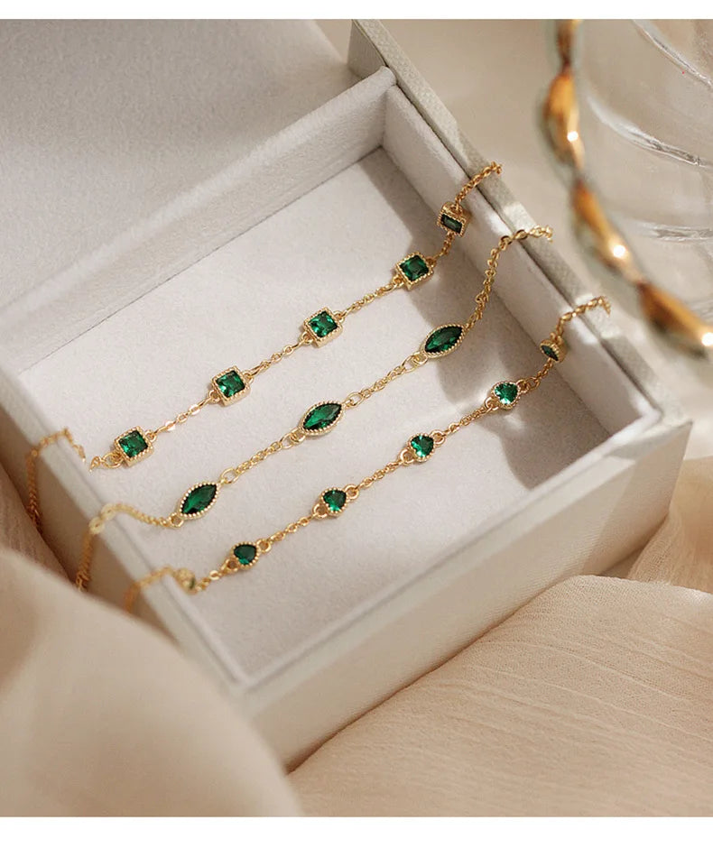 925 Sterling Silver Simple Emerald Crystal Bracelet For Women Light Luxury Temperament Mother's Day Jewelry Gift