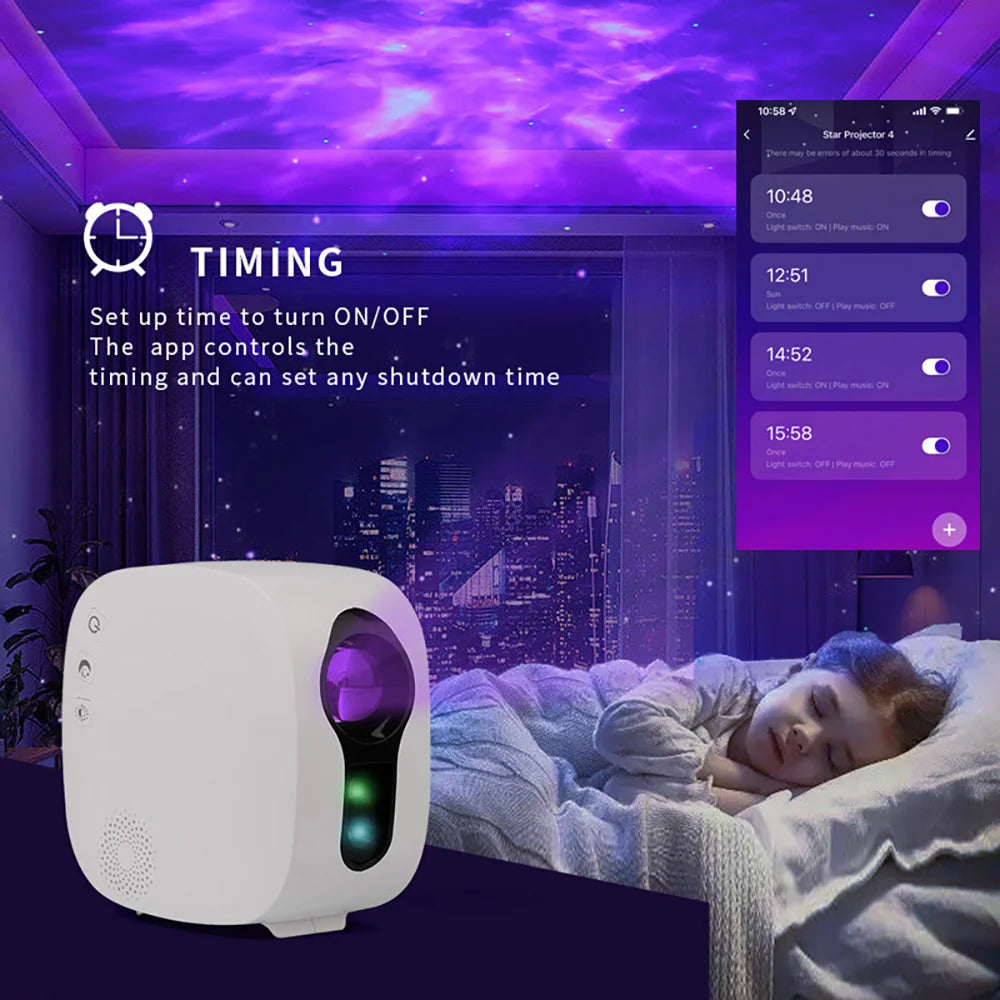 Yinzam AI Voice Control Music Ocean Aurora Starry Ocean Projector, LED Laser Night Light With Smartphone APP WiFi Alexa Control