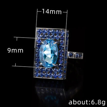 H193 Cocktail Ring Women's Geometric Oval Sapphire Pave Setting Party Fashion Rings