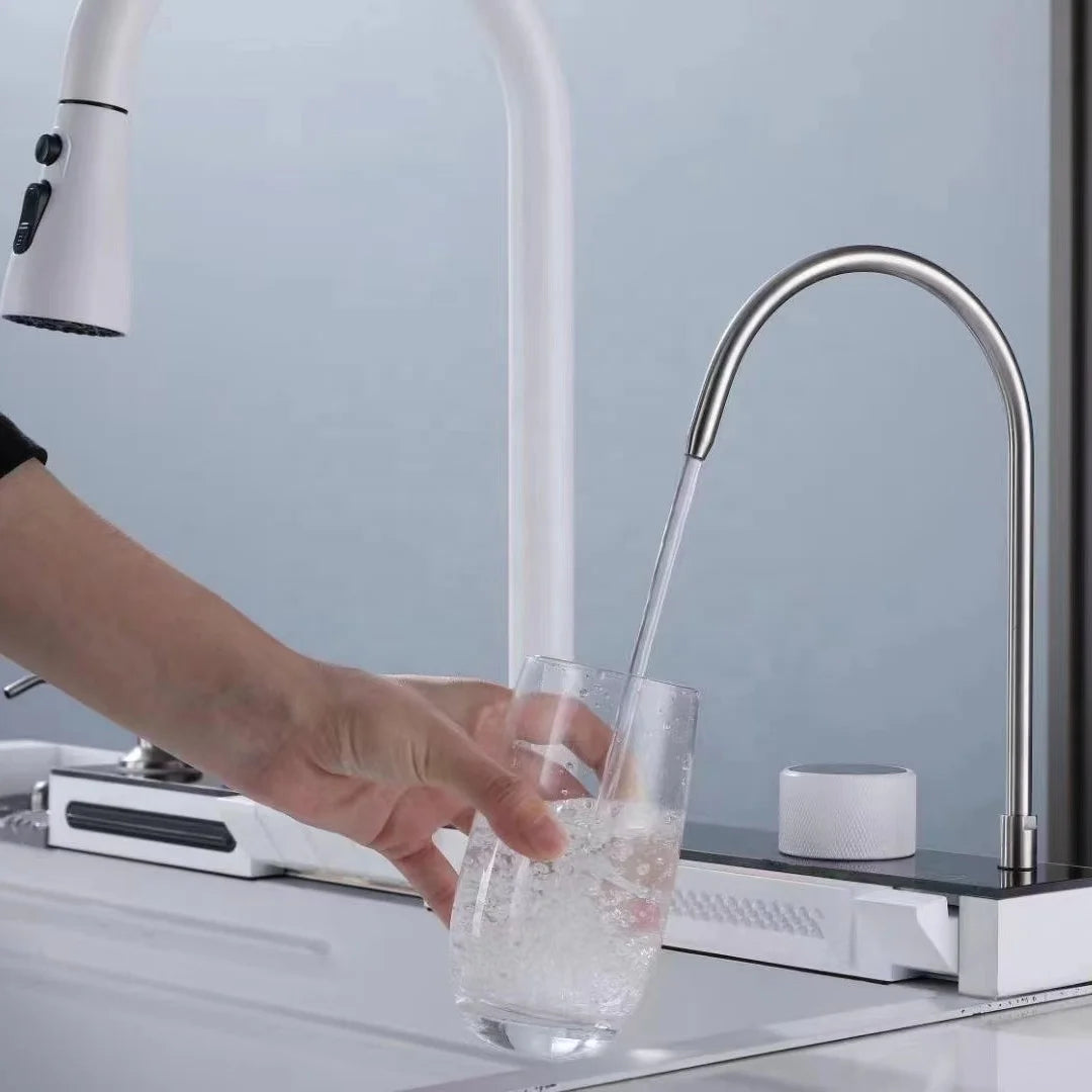 Kitchen Sink Tap White Smart,sink Kitchen Smart White Large,deck-mounted Kitchen Faucet for Kitchen Sink 304 Single Bowl Kitchen