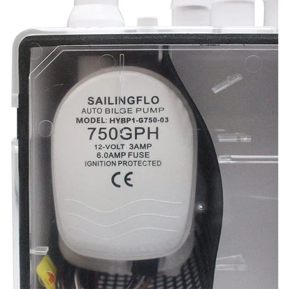 SAILINGFLO 12V/24V DC 750GPH Electric Shower Sump Pump System for Caravan Motorhome