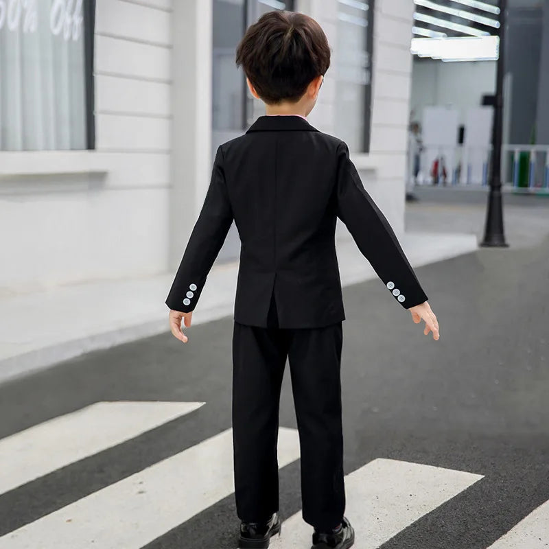Spring Autumn Formal Boys Suit Set Children Party Host Wedding Costume Little Kids Blazer Vest Pants Clothing Sets