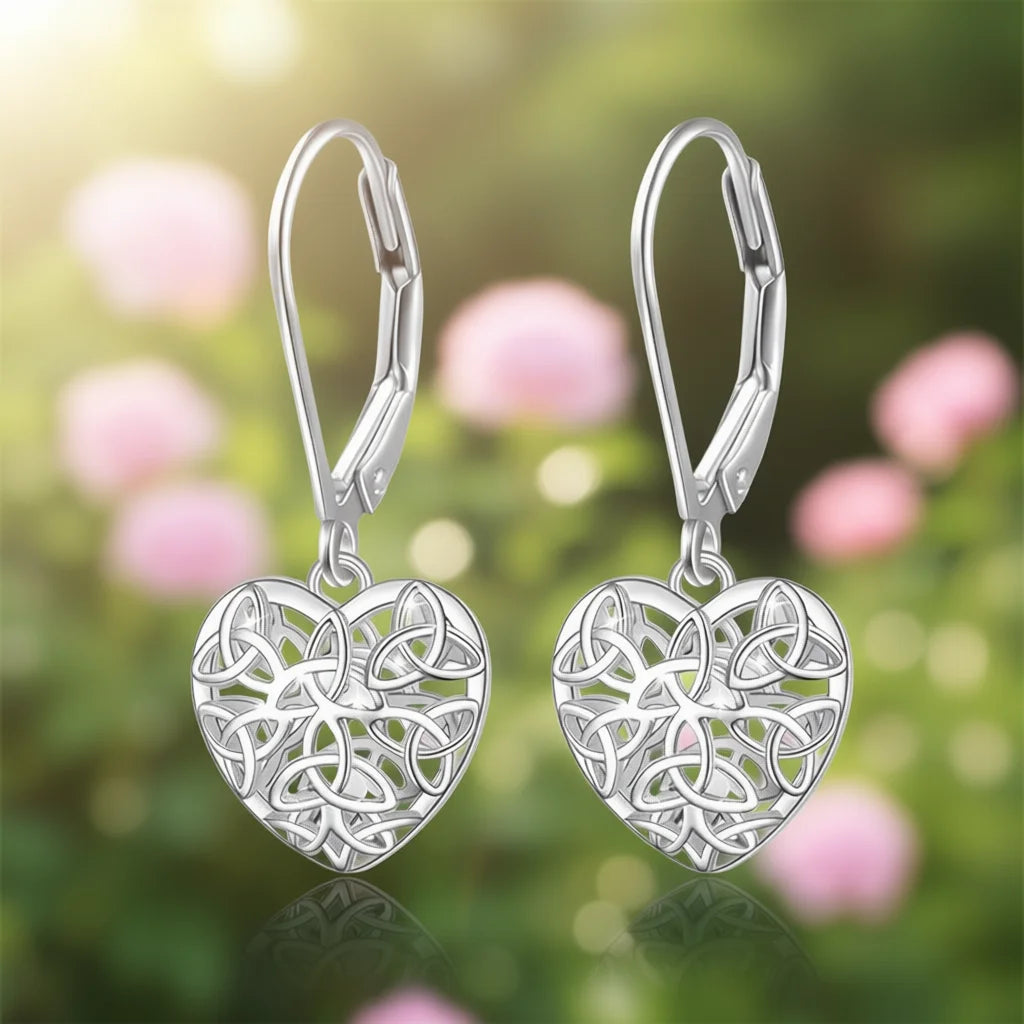 Tibetan Silver Heart Drop Earrings for Women Romantic Alloy Jewelry Gift Fashion White Gold Color