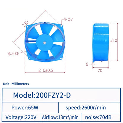JEEK 200FZY AC Axial Fan for Welding Machine, AC Cooling Fan with Ball Bearing 220V 65W Blue Color 200X200X70mm AC Exhaust Fan