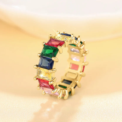 T0444 Geometric Gemstone Ring Cubic Zirconia Emerald Cut Prong Setting Unisex Party Fashion Rings