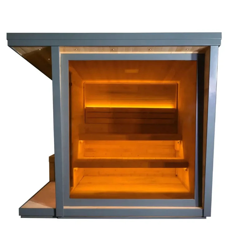 Personalization Customize Grey Outdoor Modern Dry Steam Sauna  Red Cedar Eco-Friendly 4 Person Hot Rock Stove