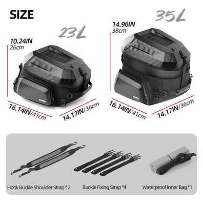 Rhinowalk Waterproof 23L-35L Motorcycle Tail Bag Hard Shell Expandable Rear Seat Bags for Motorbike Adventure