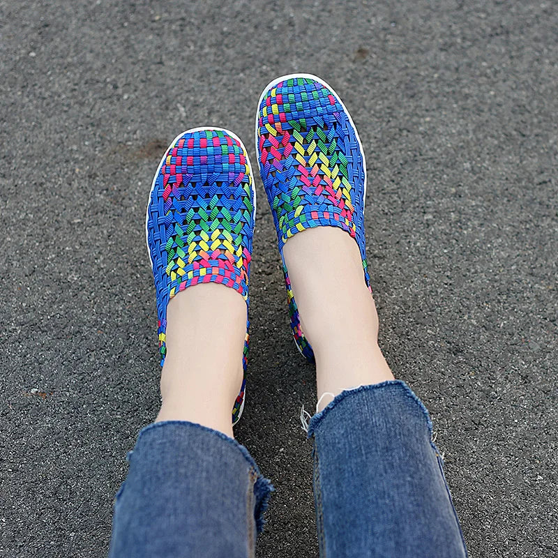 New Women Sneakers Summer Casual Shoes Woven Flat Platform Women's Shoes Breath Loafers Lady Footwear Soft Zapatos Plus Size 42