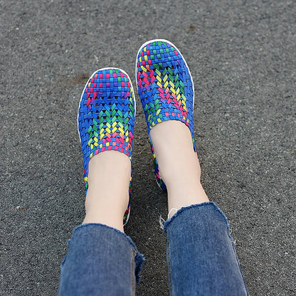 New Women Sneakers Summer Casual Shoes Woven Flat Platform Women's Shoes Breath Loafers Lady Footwear Soft Zapatos Plus Size 42