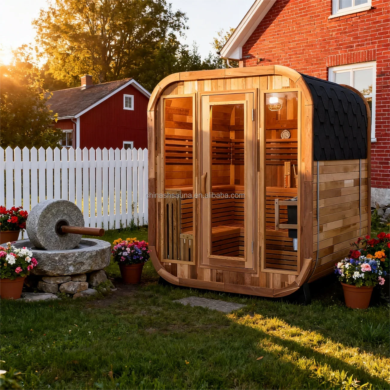 In Stock Canadian Spliced Red Cedar Traditional Large Cube Outdoor Sauna With 8mm Tempered Glass Garden Multi Person Health Spa